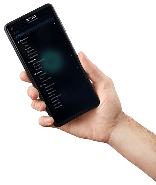 Menú de la app I-Fleet (plataforma Kynet)